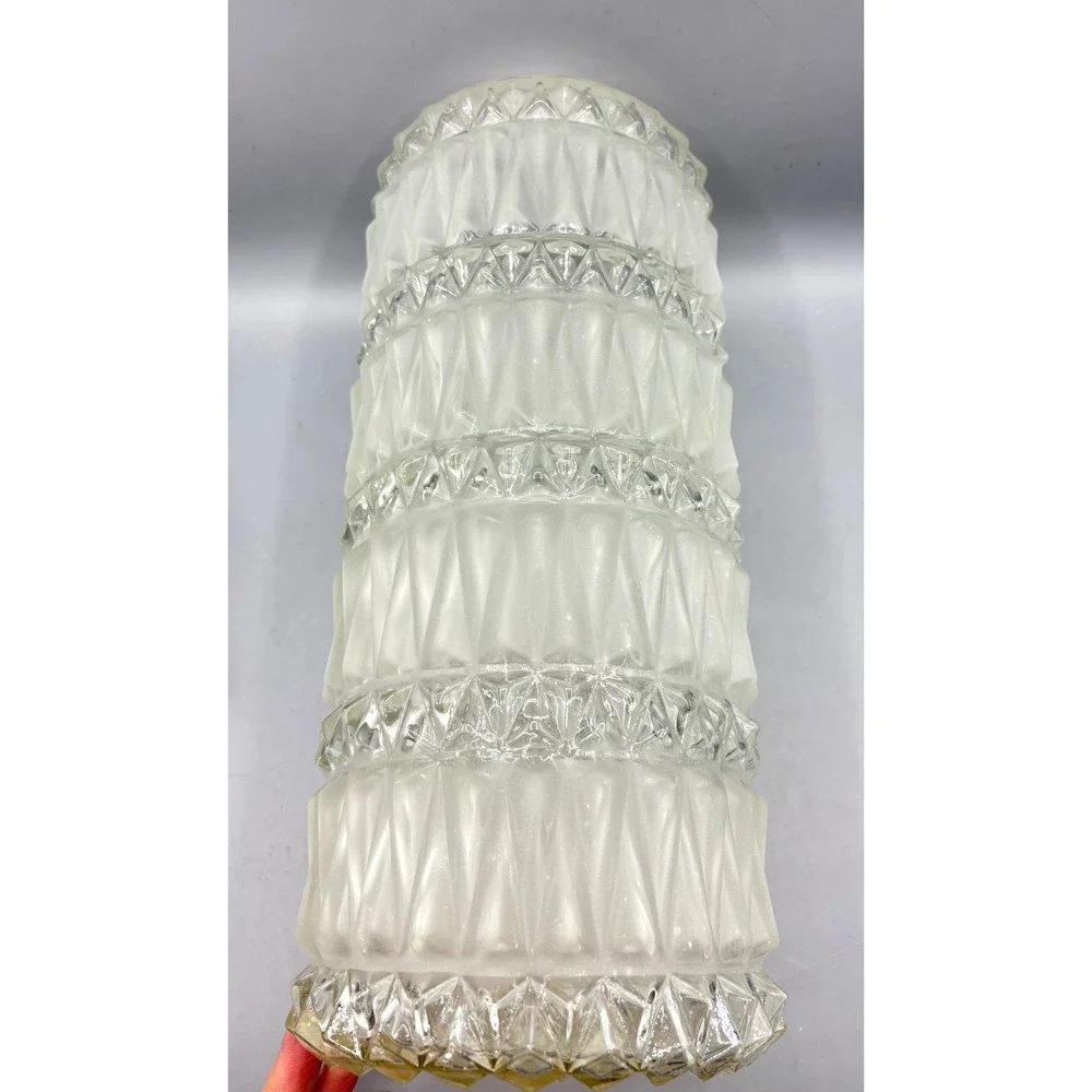 Vtg‎ Frosted Glass Cylinder Lamp Shade Diamond Prism Geometric 13.5 Inch
